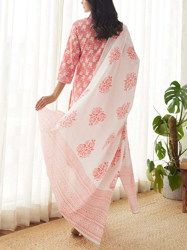 Pink Cotton Printed Suit Set