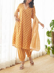 Mustard Cotton Printed Suit Set