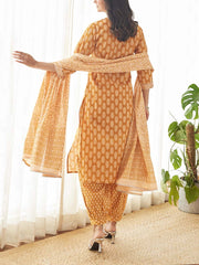 Mustard Cotton Printed Suit Set