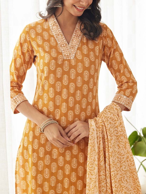 Mustard Cotton Printed Suit Set