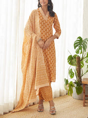 Mustard , Cotton Suit Set , cotton