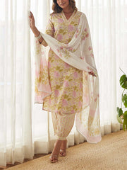 Cream Cotton Printed Suit Set