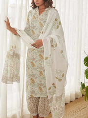 White Cotton Printed Suit Set