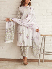 White Cotton Printed Suit Set