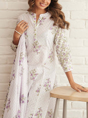 White Cotton Printed Suit Set