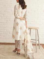 White Cotton Printed Suit Set