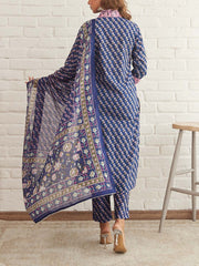 Blue Cotton Printed Suit Set