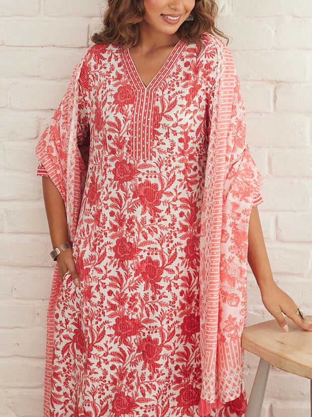 Red Cotton Printed Suit Set