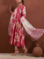 Pink Rayon Printed Suit Set