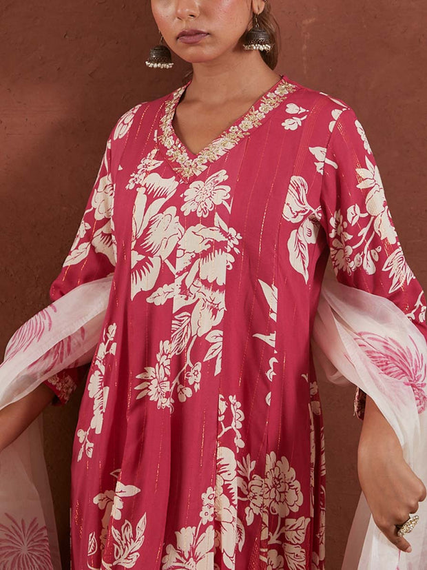 Pink Rayon Printed Suit Set