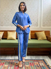 Blue Cotton Rayon Co-Ord Set