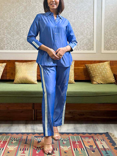 Blue Cotton Rayon Co-Ord Set