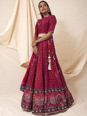 Cranberry Handcrafted Silk Booti Lehenga Set