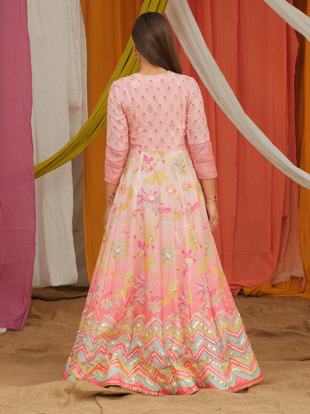 Pink Vasansi Silk Printed Anarkali Gown