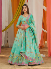 Mint Green Vasansi Silk Printed Lehenga Set