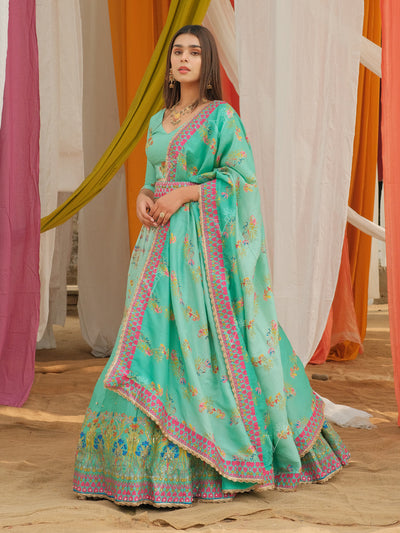 Mint Green Vasansi Silk Printed Lehenga Set