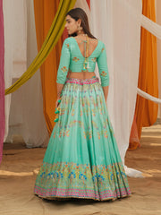 Mint Green Vasansi Silk Printed Lehenga Set