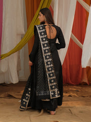 Black Anarkali Bemberg Silk Suit Set