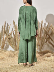 Green Embroidered Cape and Palazzo Set