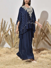 Blue Embroidered Cape and Palazzo Set