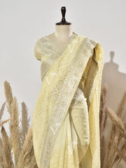 Yellow Embroidered Organza Saree