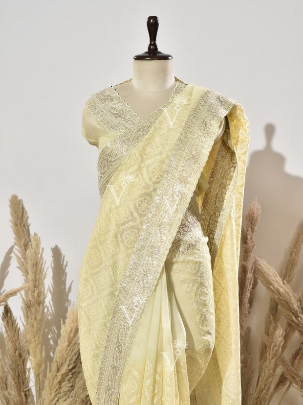 Yellow Embroidered Organza Saree