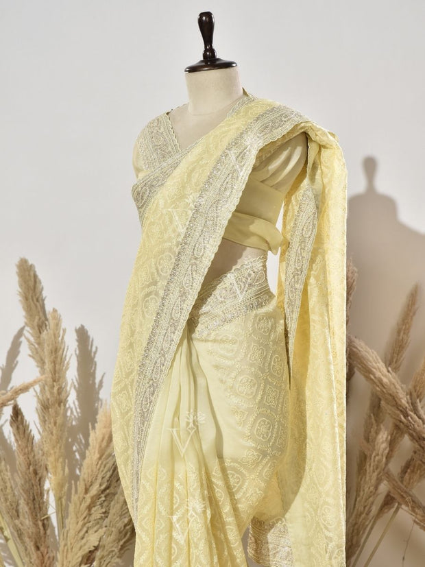 Yellow Embroidered Organza Saree