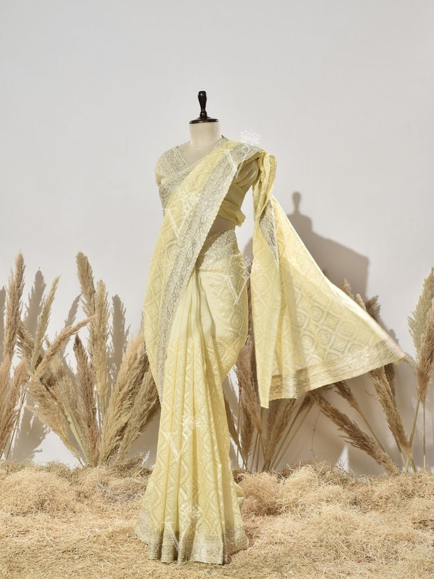 Yellow Embroidered Organza Saree