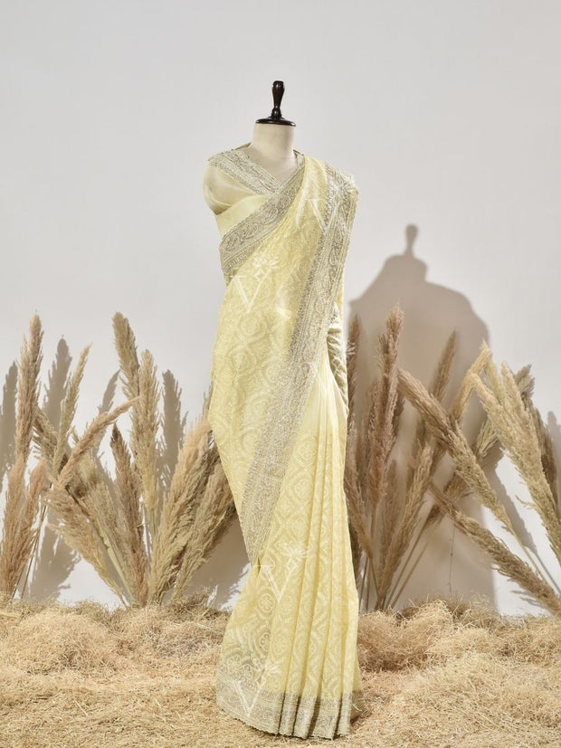 Yellow Embroidered Organza Saree