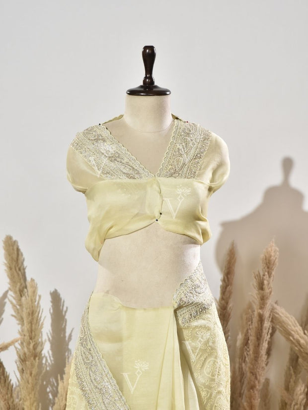 Yellow Embroidered Organza Saree