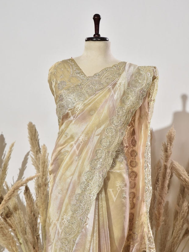 Golden Tissue Zardozi Saree