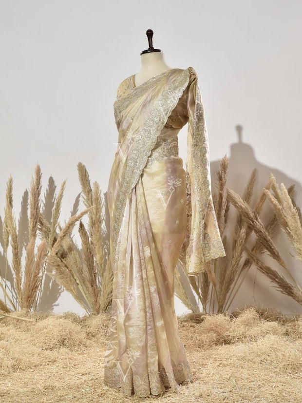 Golden Tissue Zardozi Saree