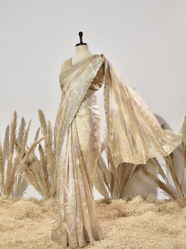 Golden Tissue Zardozi Saree