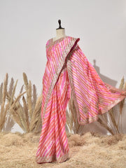 Orange And Pink Tussar Silk Saree
