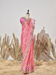 Orange And Pink Tussar Silk Saree
