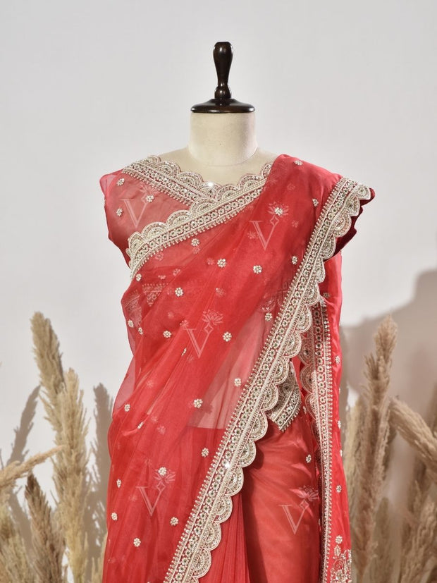 Red Organza Saree