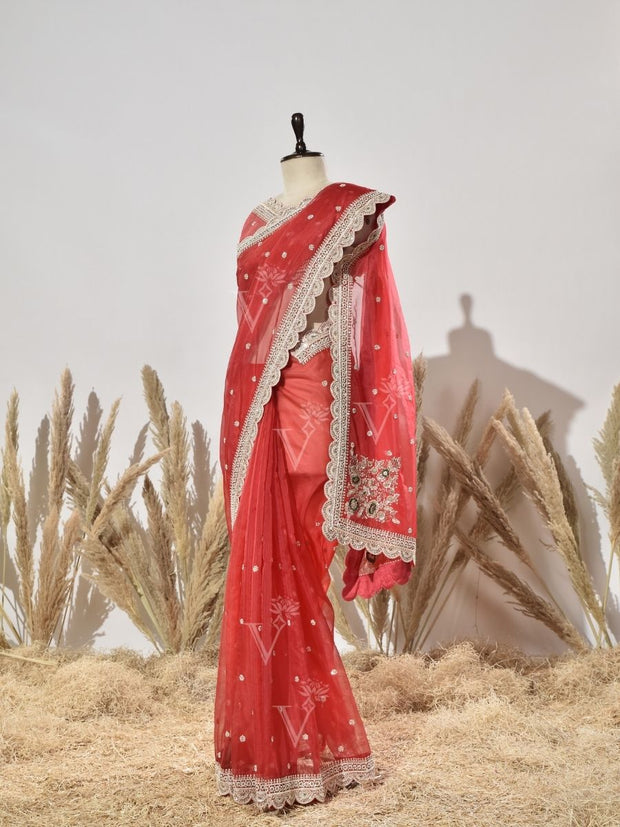 Red Organza Saree