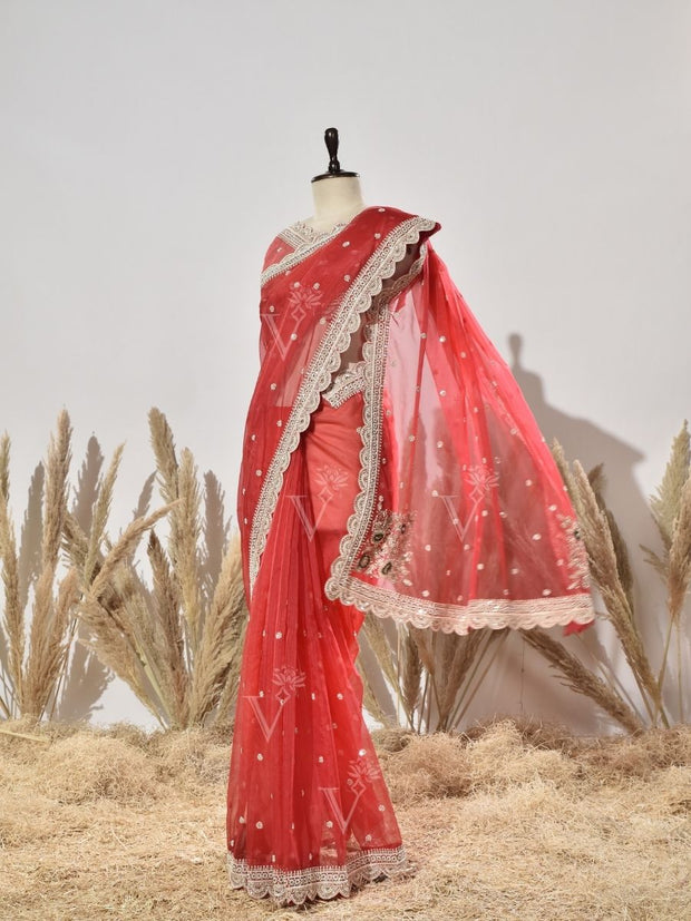 Red Organza Saree