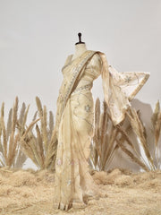 Beige Gota Patti Organza Saree