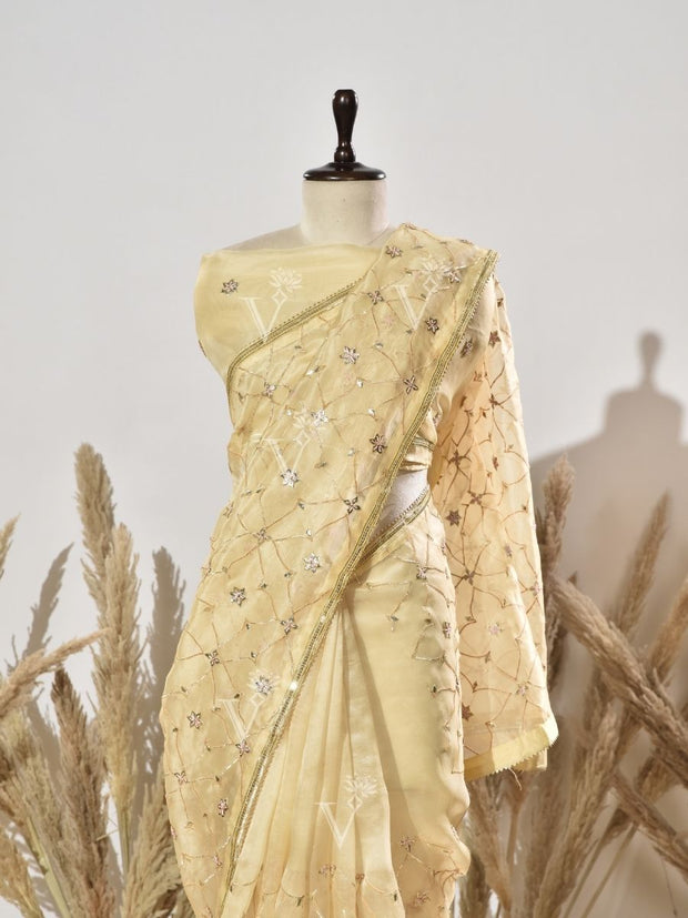 Yellow  Gota Patti Organza Saree
