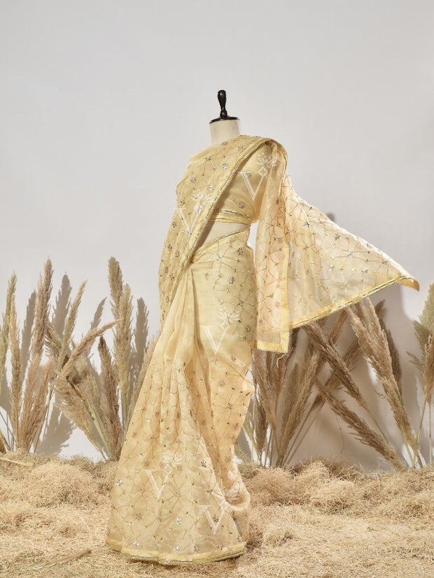 Yellow  Gota Patti Organza Saree