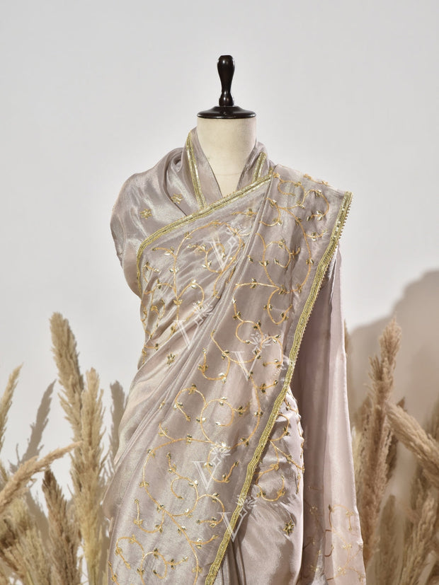 Grey Gota Patti Vasansi Silk  Saree