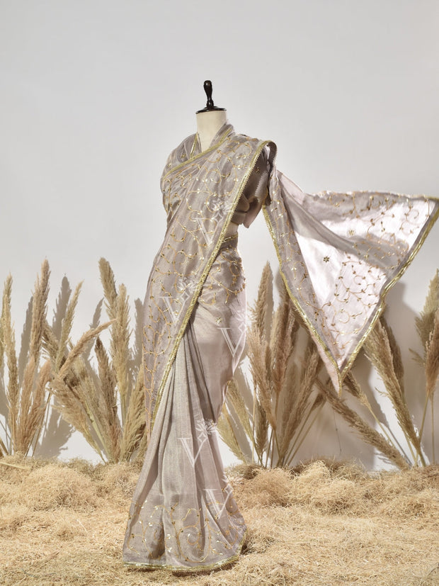 Grey Gota Patti Vasansi Silk  Saree