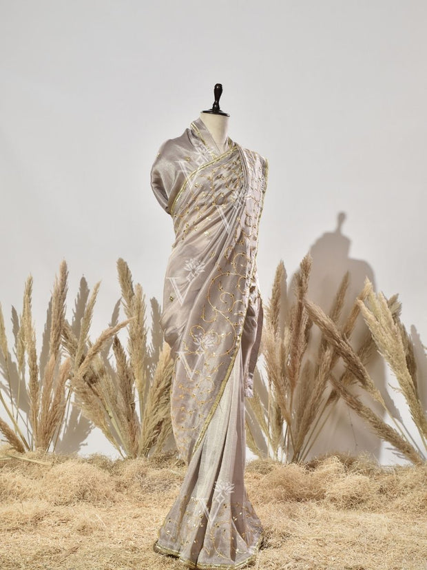 Grey Gota Patti Vasansi Silk  Saree