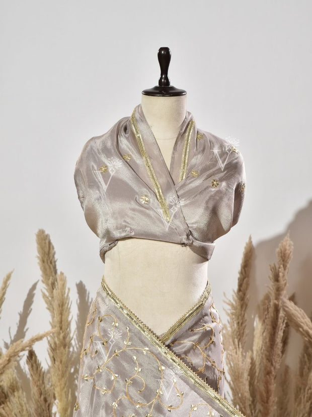 Grey Gota Patti Vasansi Silk  Saree