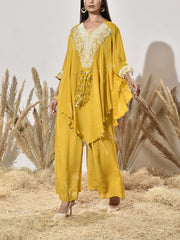 Yello Red Embroidered Cape and Palazzo Set