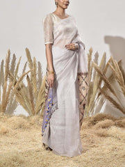 Beige and Purple Tissue Saree