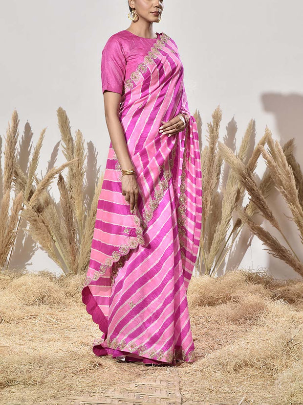 Pink Gota Patti Tussar Silk Saree