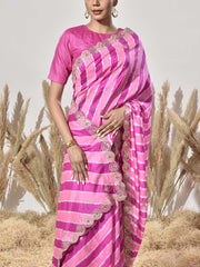 Pink Gota Patti Tussar Silk Saree