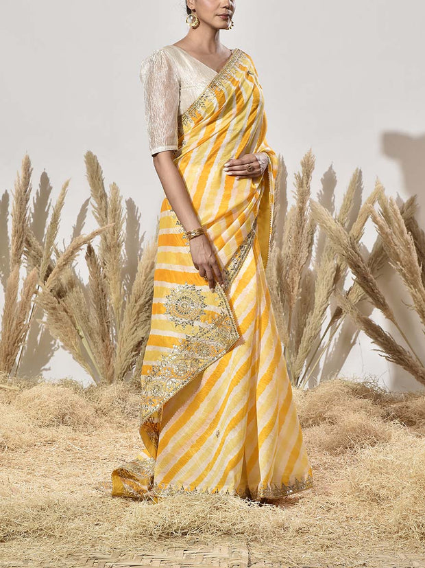 Yellow Gota Patti Tussar Silk Saree
